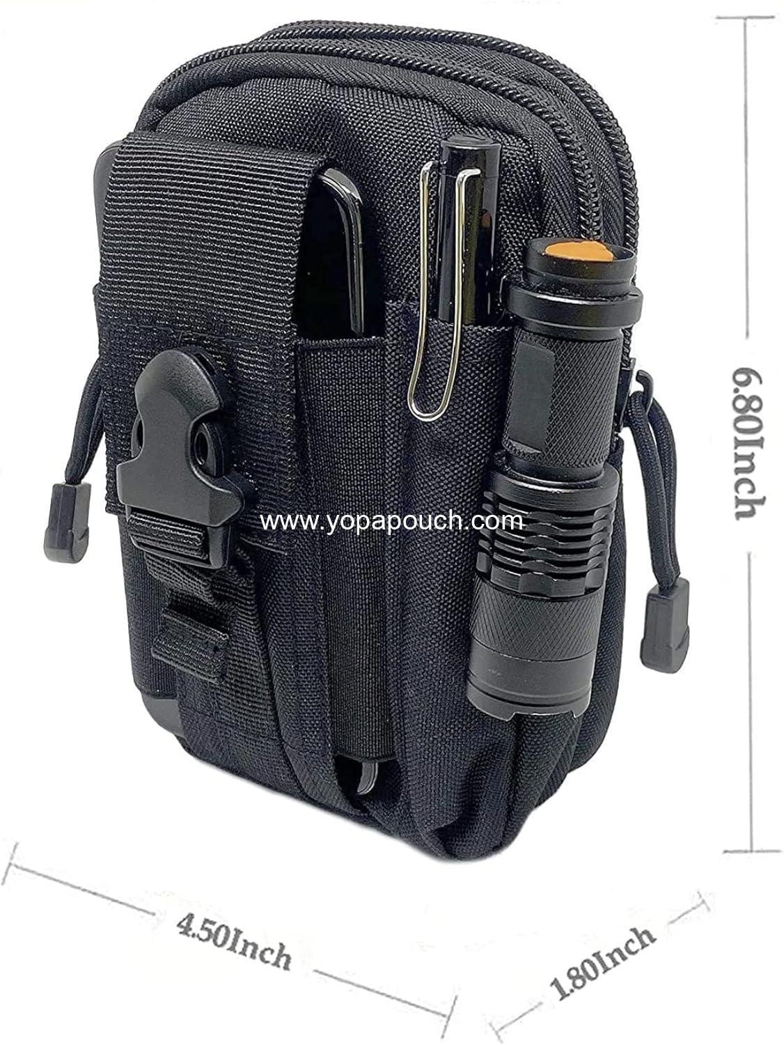 Wholesale Tactical Pouch Multipurpose Waist Bag Holster Military Waist Belt Wallet Phone Case with Zipper Compatible with Most Cell Phone Models - Black Manufacturer