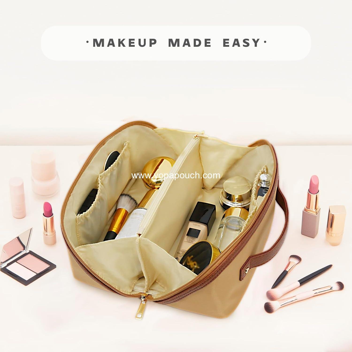 Wholesale Travel Makeup Bag - Large Waterproof Cosmetic Organizer with Smooth Double Zipper & Tear-Resistant Lining Toiletry Pouch for Women (Khaki) Supplier