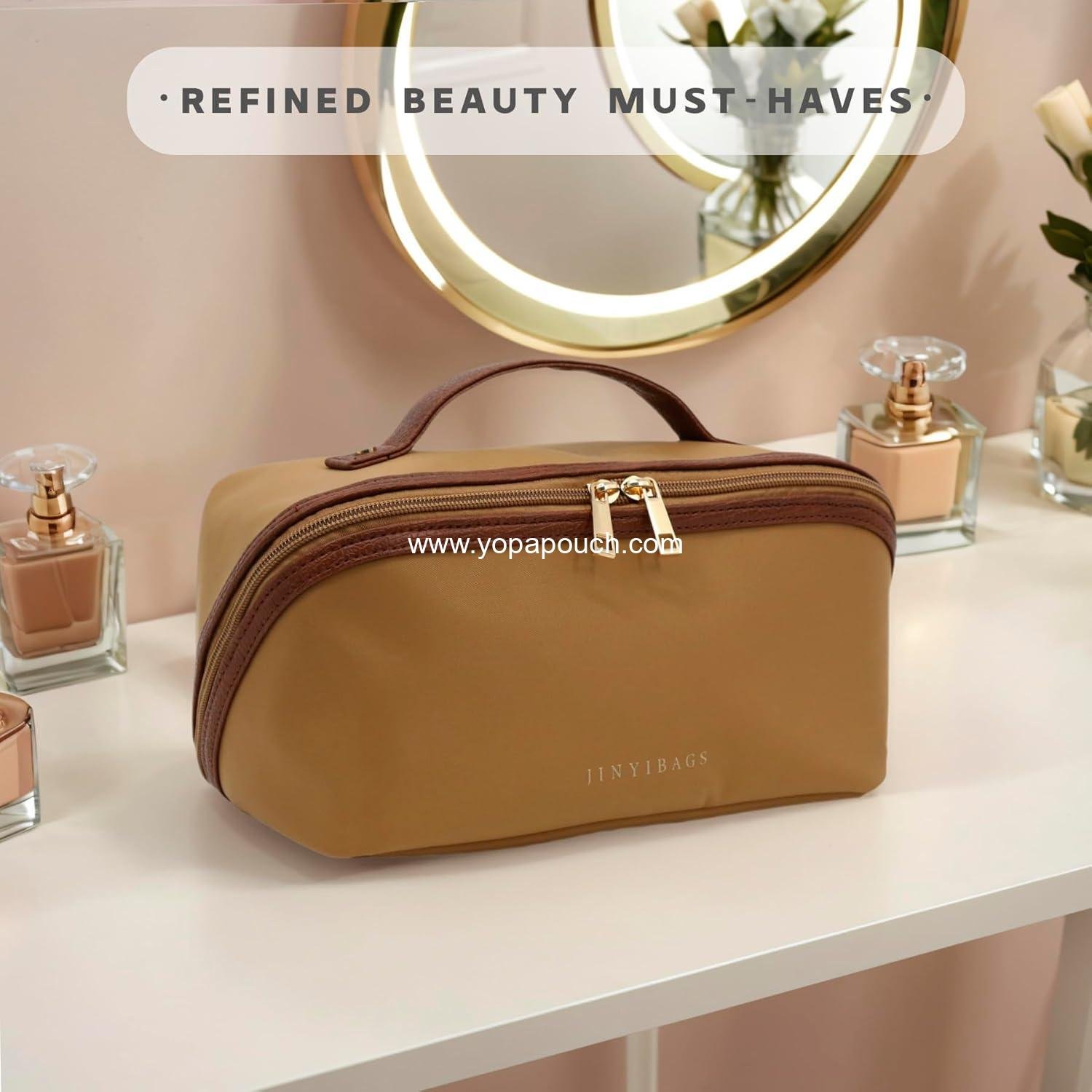 Wholesale Travel Makeup Bag - Large Waterproof Cosmetic Organizer with Smooth Double Zipper & Tear-Resistant Lining Toiletry Pouch for Women (Khaki) Supplier