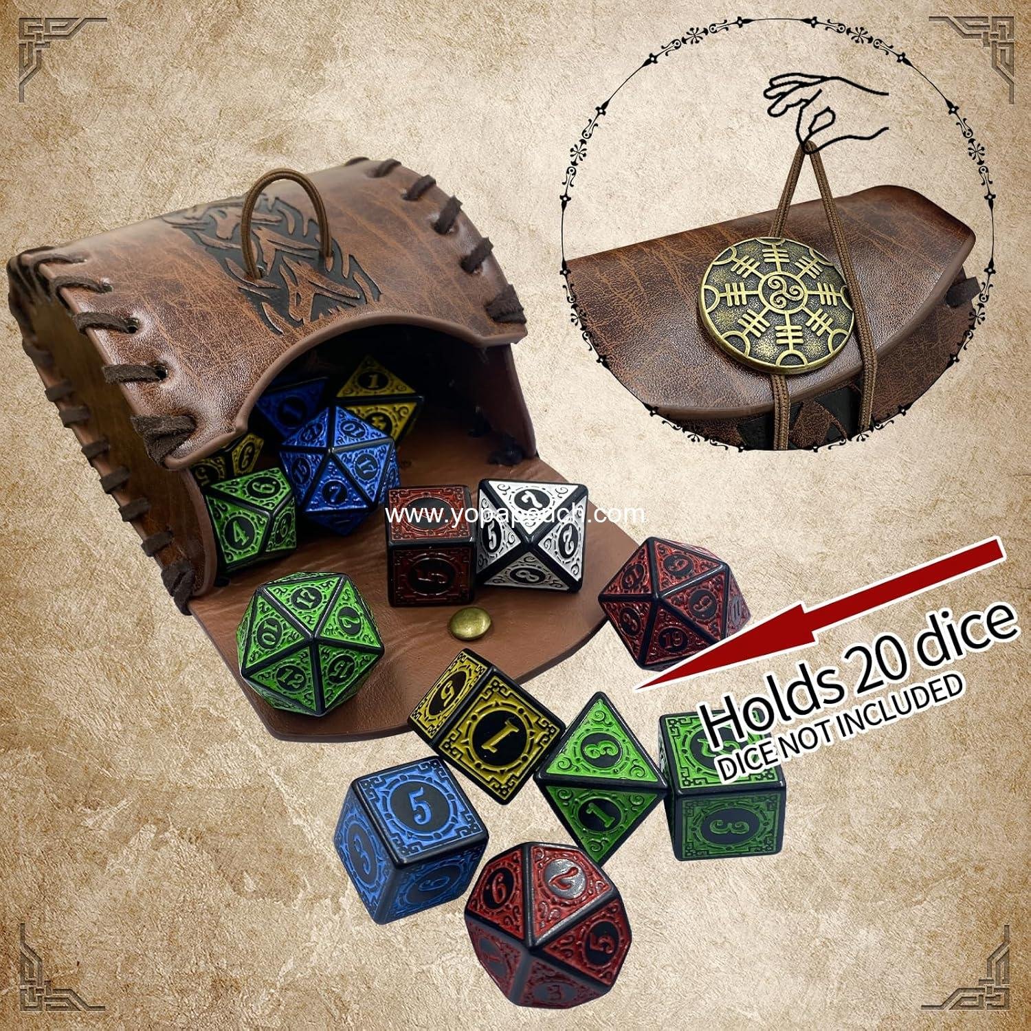 Wholesale Medieval Faux Leather Belt Bag and Renaissance Drawstring Pouch Dice Bag - Vintage Side Pack Coin Purse for LARP (Brown A) Supplier