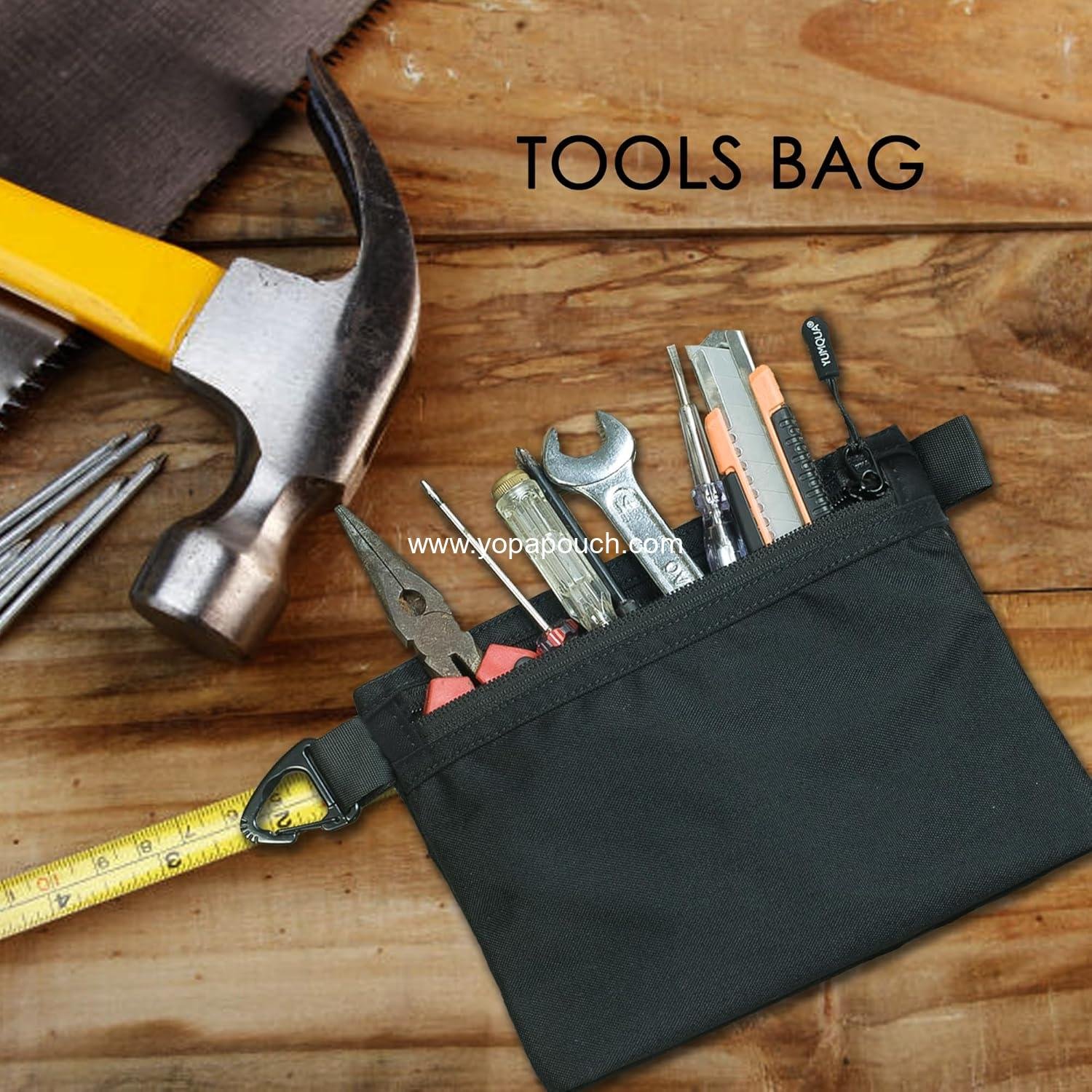 Wholesale Water-Resistant Zipper Pouch with Carabiner Clip, Small Nylon Multipurpose Travel Cosmetics Toiletry Bag Tool Storage, Black Supplier