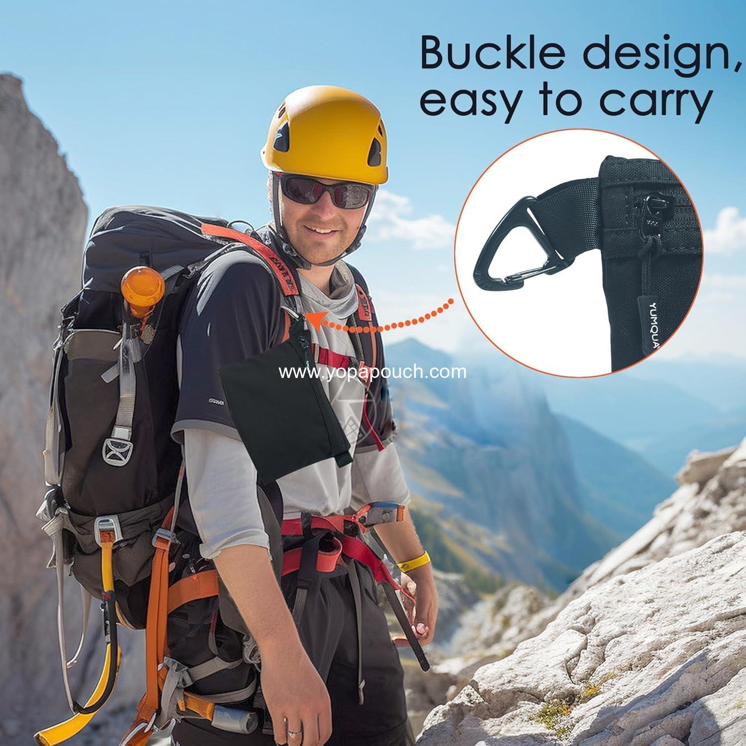 Wholesale Water-Resistant Zipper Pouch with Carabiner Clip, Small Nylon Multipurpose Travel Cosmetics Toiletry Bag Tool Storage, Black Supplier