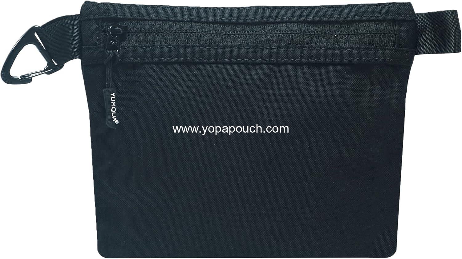 Wholesale Water-Resistant Zipper Pouch with Carabiner Clip, Small Nylon Multipurpose Travel Cosmetics Toiletry Bag Tool Storage, Black Supplier