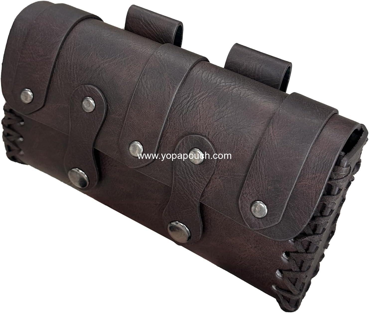 Wholesale Medieval Faux Leather Belt Bag with O Ring, Renaissance Cosplay Pouch, Portable Phone Bag (Dark Brown A) - Supplier