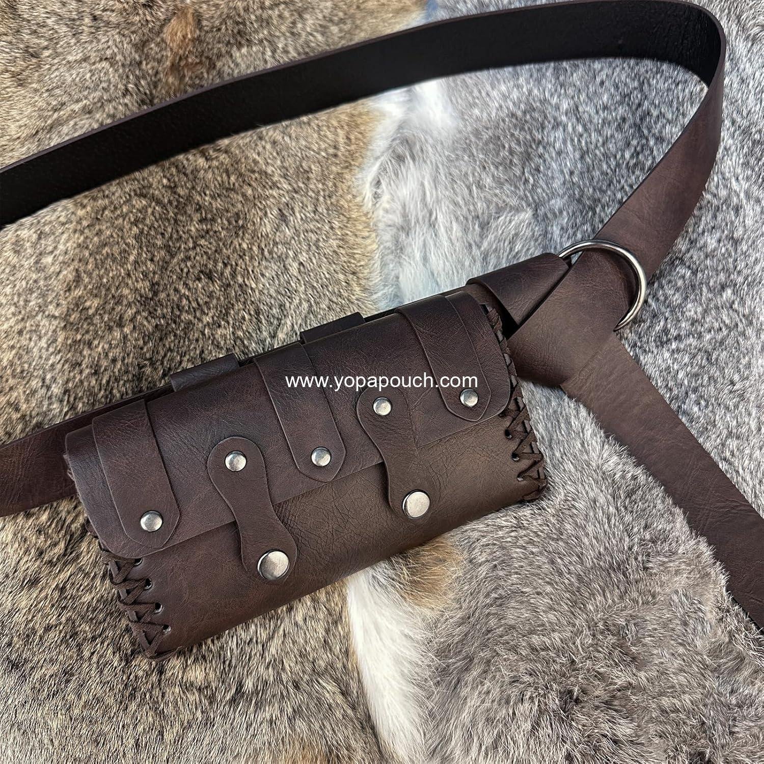 Wholesale Medieval Faux Leather Belt Bag with O Ring, Renaissance Cosplay Pouch, Portable Phone Bag (Dark Brown A) - Supplier