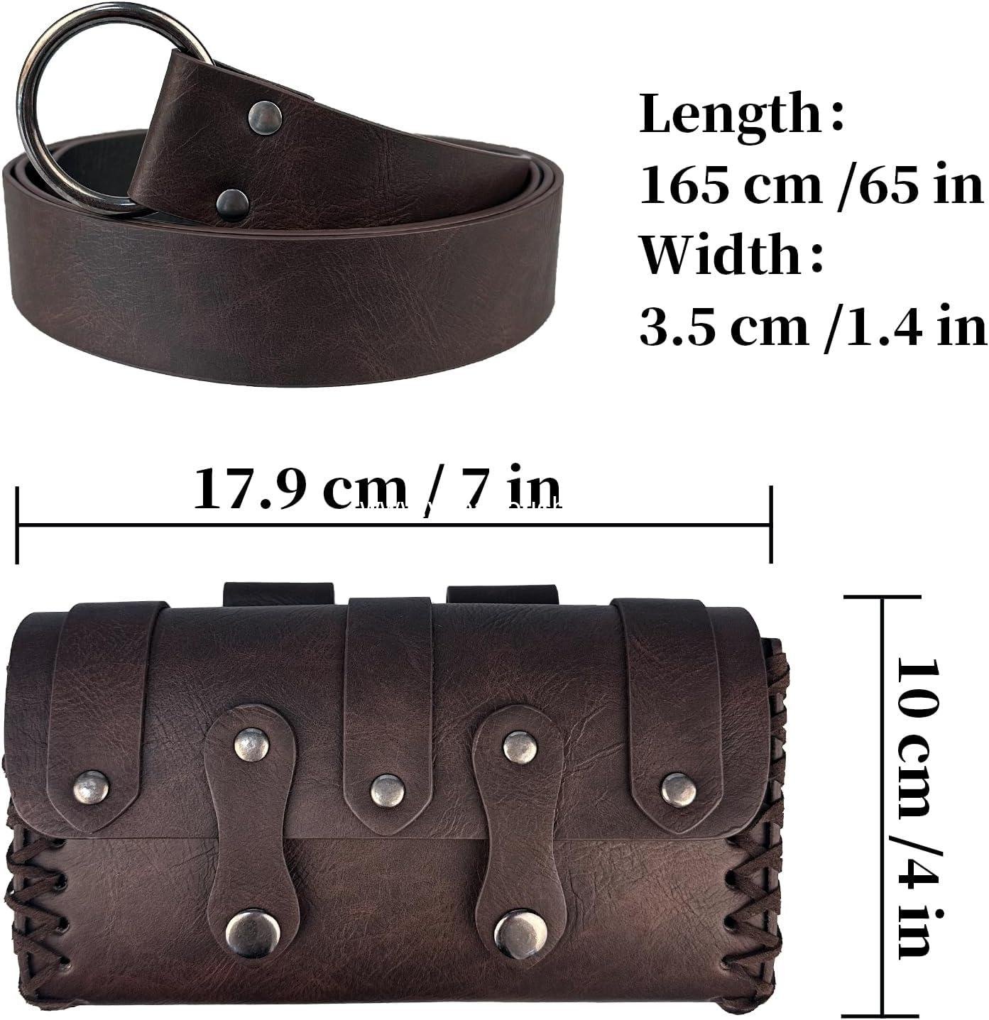 Wholesale Medieval Faux Leather Belt Bag with O Ring, Renaissance Cosplay Pouch, Portable Phone Bag (Dark Brown A) - Supplier