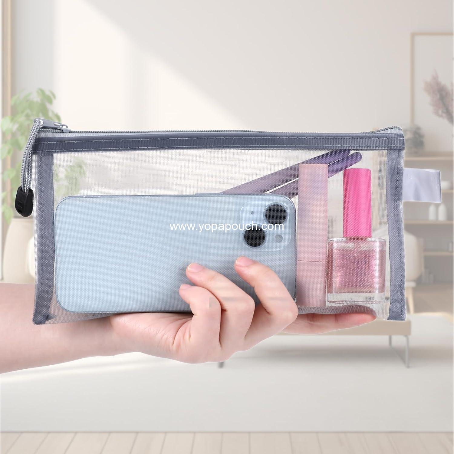 OEM 3 Pack Mesh Makeup Bags - Small Zipper Pouches for Cosmetics, Toiletries, and Pencil Cases (White, Black, Gray) - Travel Organizer Supplier