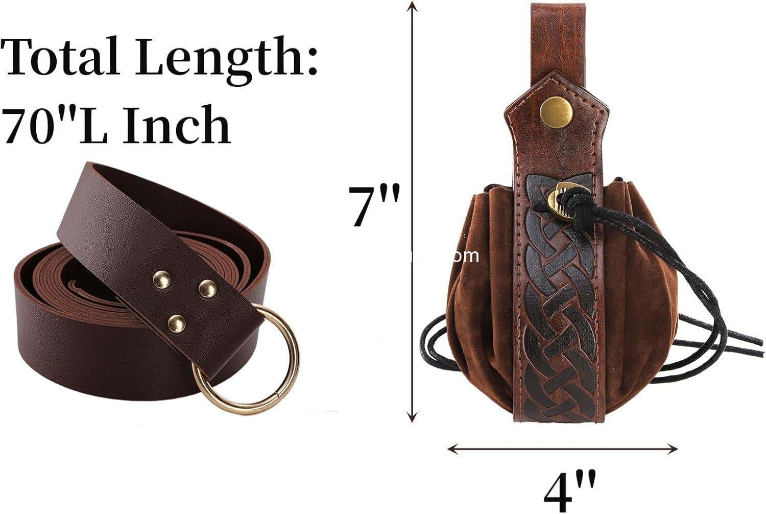 Wholesale Medieval Leather Belts Set with Pouch - 2 Pcs Renaissance Drawstring Bag for Halloween Cosplay, Vintage Knight Waist Bag, ODM
