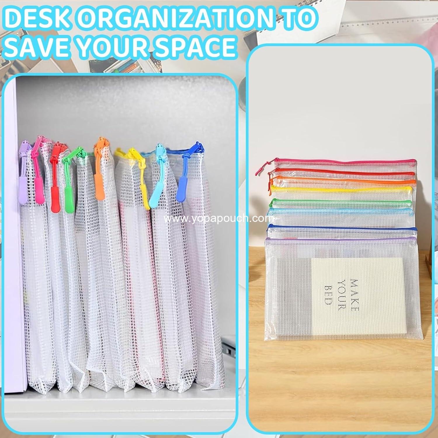Wholesale 24pcs Mesh Zipper Pouch File Bags, Large Reusable Zipper Pouches 13x9 Inches for Organizing Classroom and Board Games - Supplier