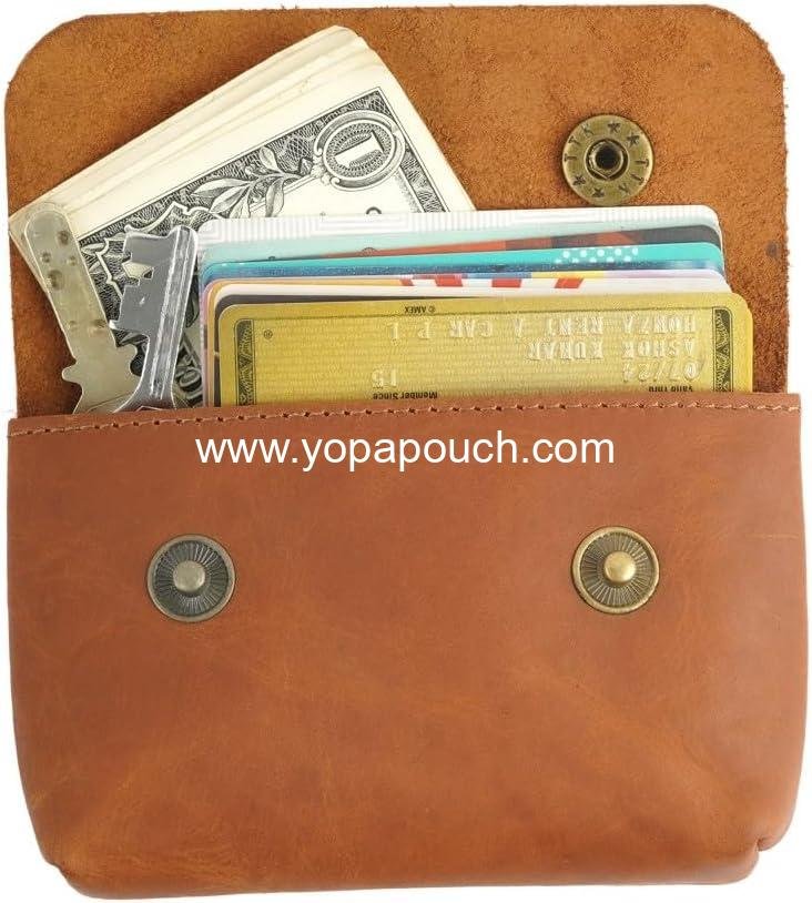 Wholesale Leather Double Button Coin Pouch - Premium Cash & Card Holder, Compact Cable Organizer, Travel Makeup Bag, Handmade Vintage Leather Accessories, Multipurpose Wallet - Supplier