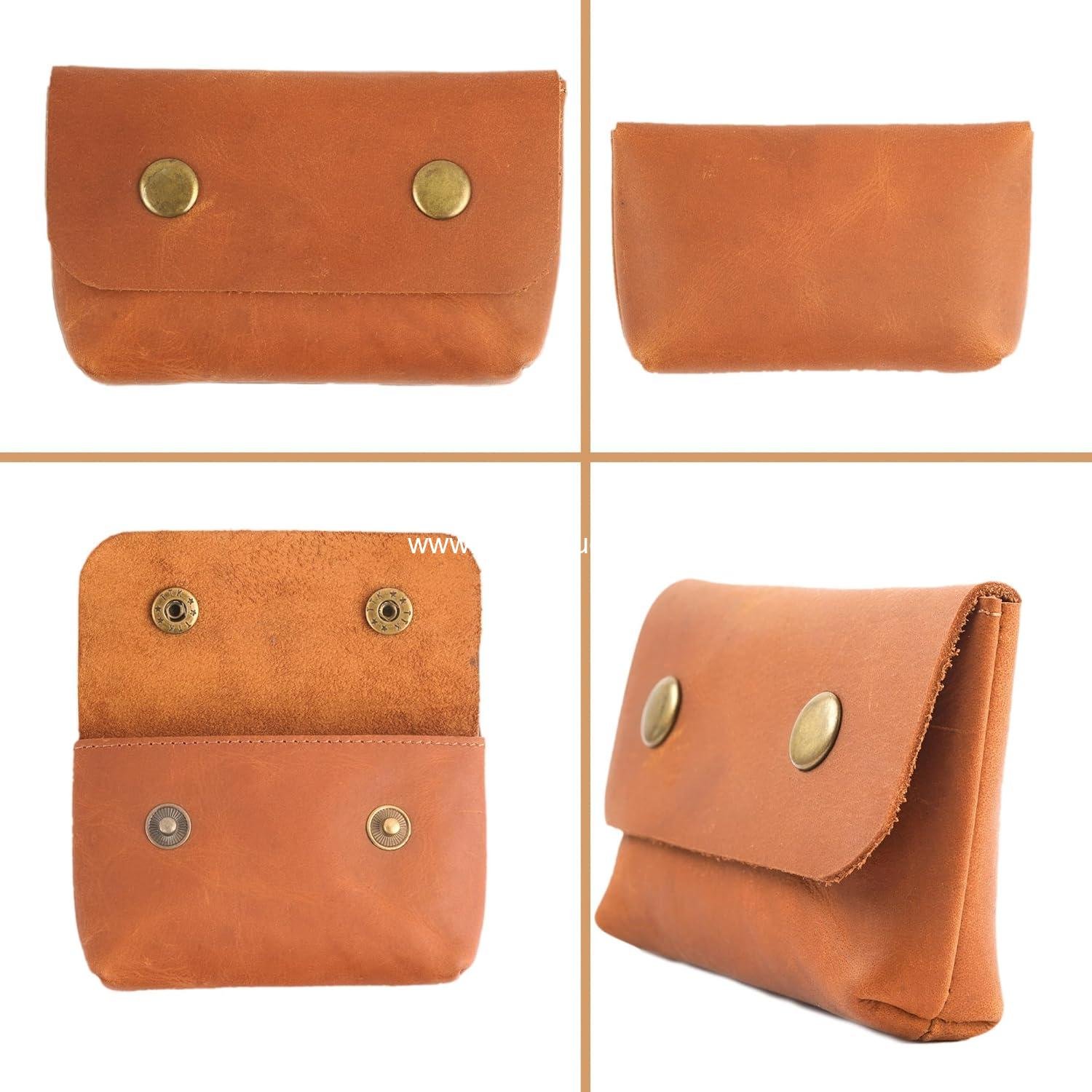 Wholesale Leather Double Button Coin Pouch - Premium Cash & Card Holder, Compact Cable Organizer, Travel Makeup Bag, Handmade Vintage Leather Accessories, Multipurpose Wallet - Supplier