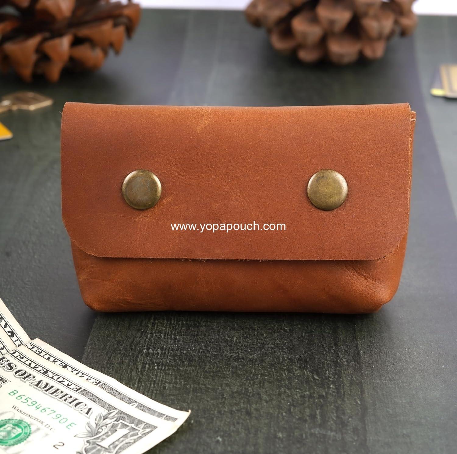 Wholesale Leather Double Button Coin Pouch - Premium Cash & Card Holder, Compact Cable Organizer, Travel Makeup Bag, Handmade Vintage Leather Accessories, Multipurpose Wallet - Supplier