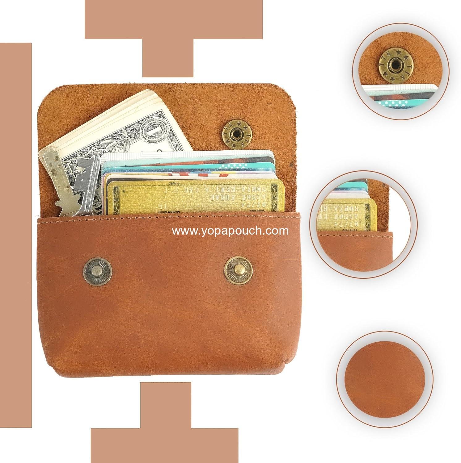 Wholesale Leather Double Button Coin Pouch - Premium Cash & Card Holder, Compact Cable Organizer, Travel Makeup Bag, Handmade Vintage Leather Accessories, Multipurpose Wallet - Supplier