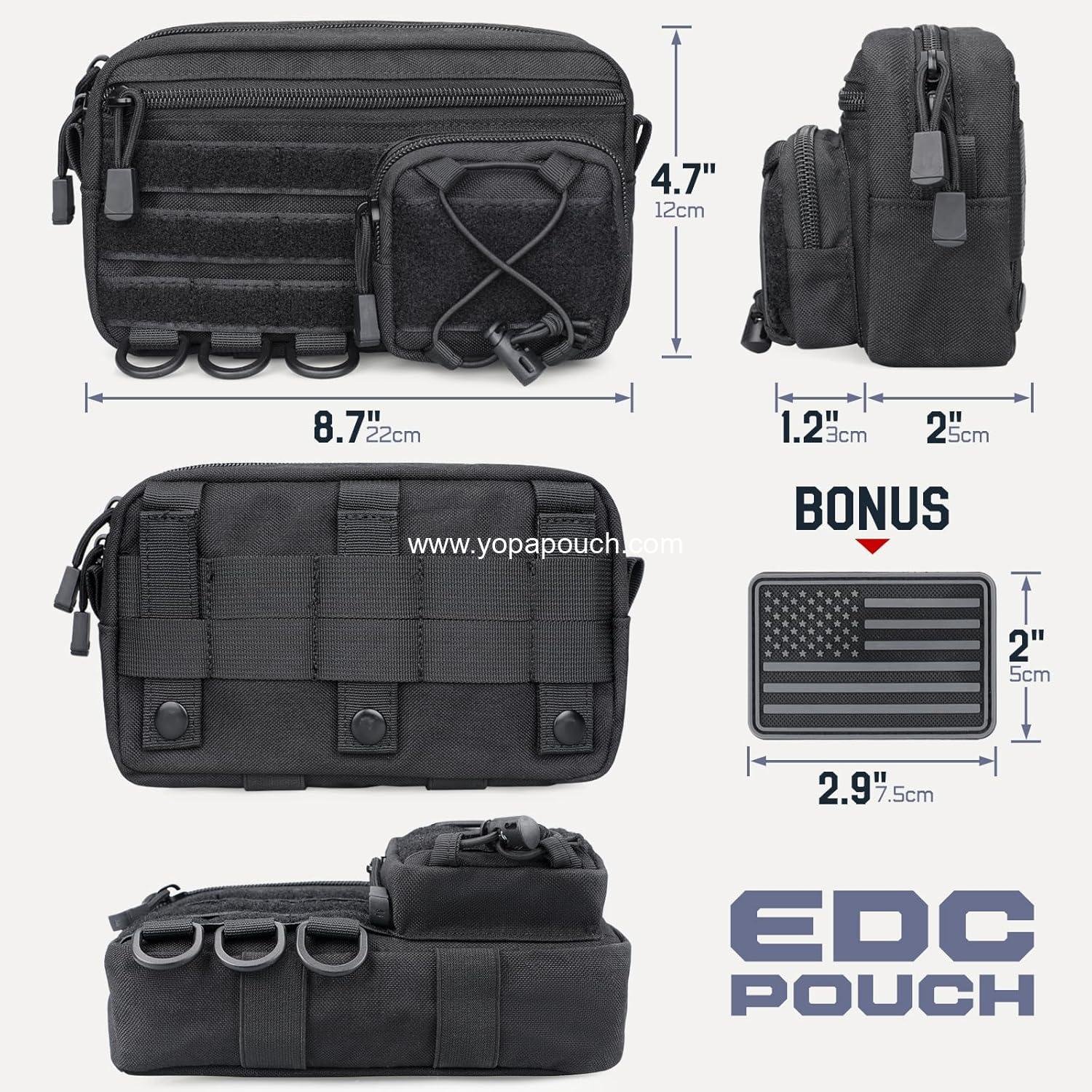 Wholesale Molle Admin Pouch for Tactical Backpack, EDC Tool Organizer, Tactical Utility Waist Bag, Horizontal Phone Pouch with US Flag Patch - Supplier