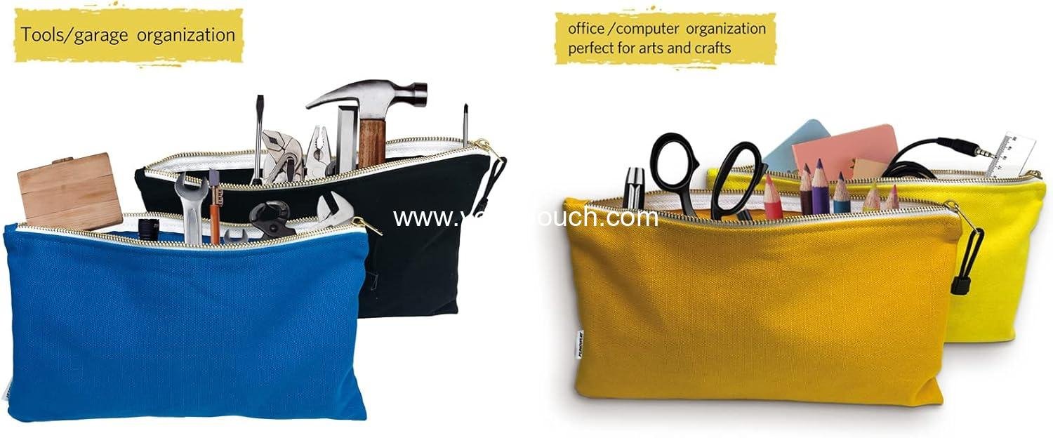 Wholesale 8 Pack Canvas Tool Bag Zipper Pouch - Heavy Duty 16 oz. Utility Pouches, Multipurpose Storage Organizer Tote Bags with Metal Zippers, 12.5 x 7-Inch, Supplier