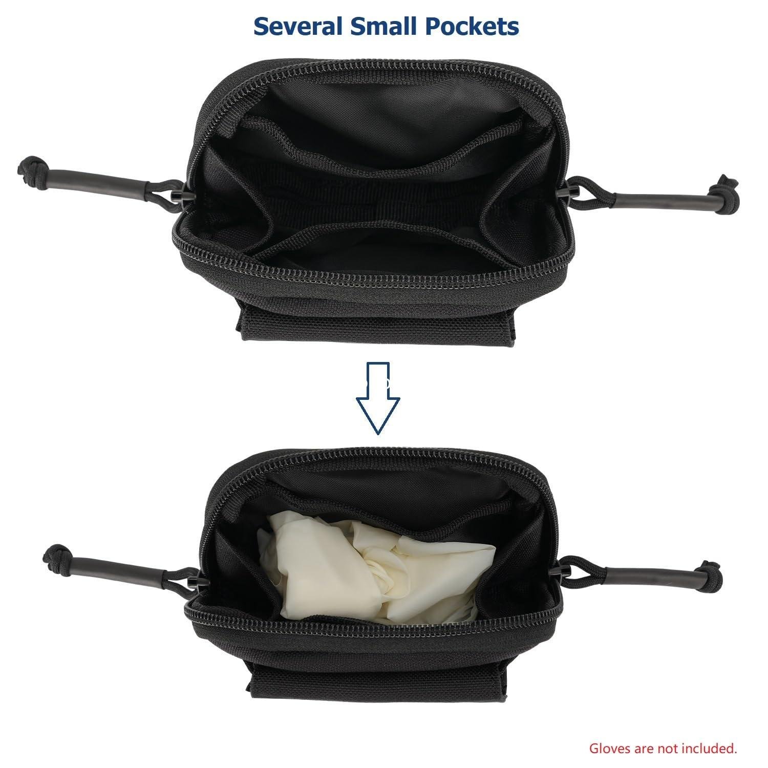 Wholesale Duty Belt Gloves Pouch - Disposable Glove Holder with Double Pockets for Law Enforcement, Security, Firefighter, EMS, EMT, Paramedic First Responders - Nylon Bag with Zipper Closure - Manufacturer