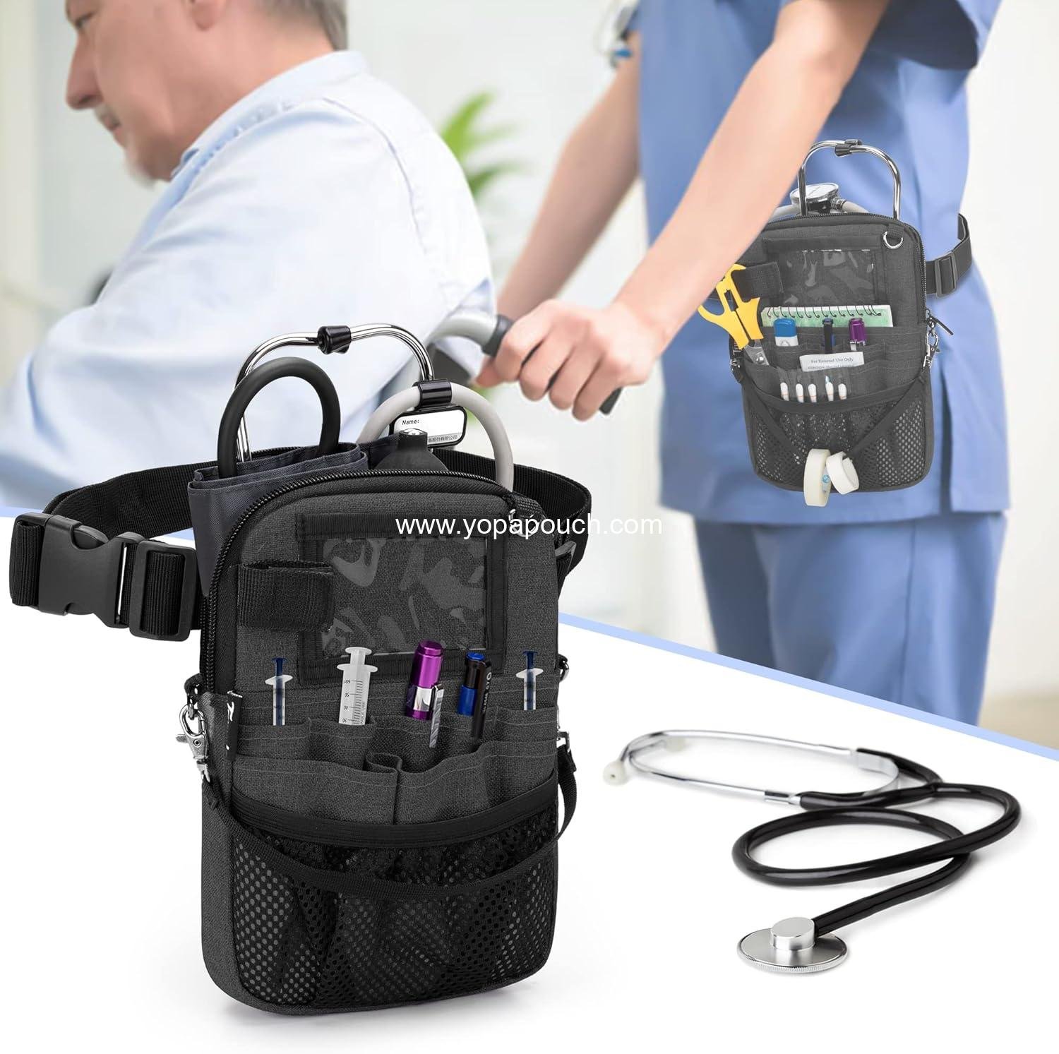 Wholesale Utility Nurse Fanny Pack with Tape Holder and Medical Gear Pockets, Adjustable Waist Storage Bag for Stethoscopes and Scissors, Black Supplier