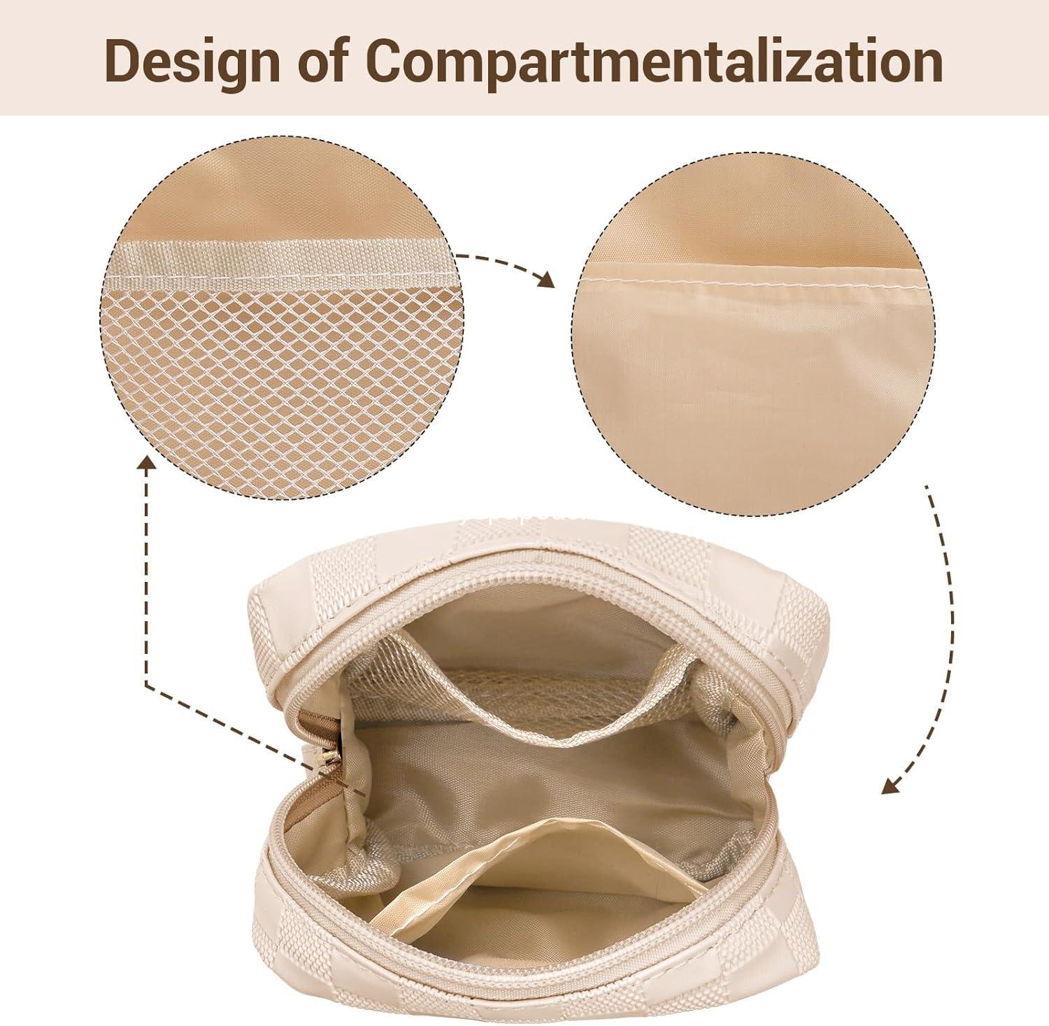 Wholesale Checkered Small Makeup Bag for Purse, Leather Mini Cosmetic Bag with Slip-in Pockets for Women, Cute 9.5x5.5 Inches Pouch, Supplier