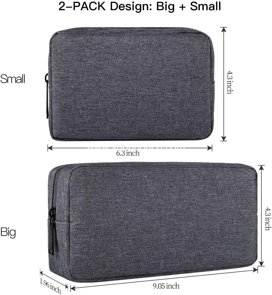 Wholesale Universal Electronics Accessories Carrying Case Set, 2PCS Large + Small Portable Storage Pouch, Travel Cosmetic Bag, Cable Organizer for Hard Drive, Mouse, Power Bank, Adapter, Cellphone, Space Gray, Supplier