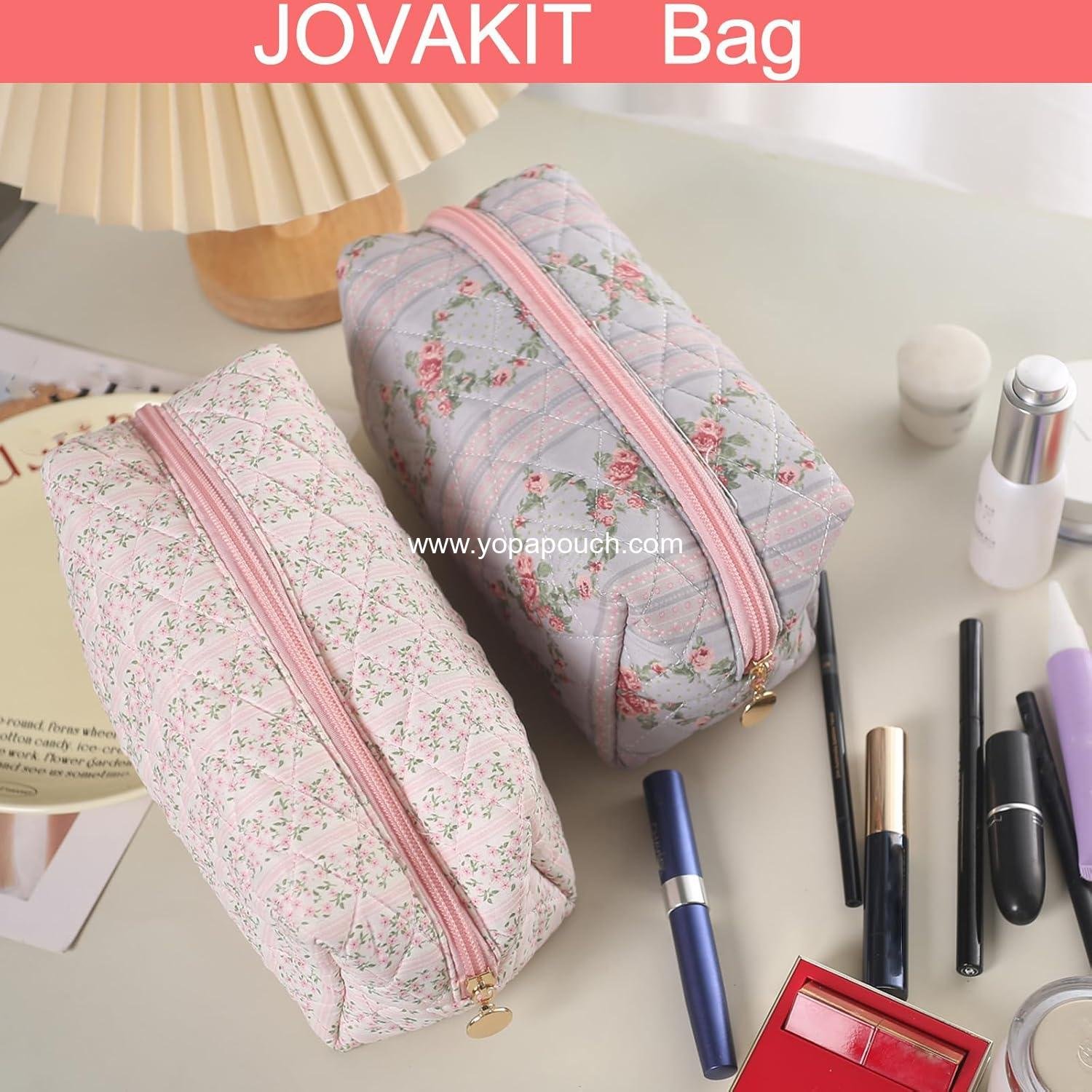 Wholesale Square Makeup Bag Cute Floral Cosmetic Pouch for Women, Aesthetic Toiletry Organizer, Zipper Travel Makeup Bag (Pink Floral) Supplier