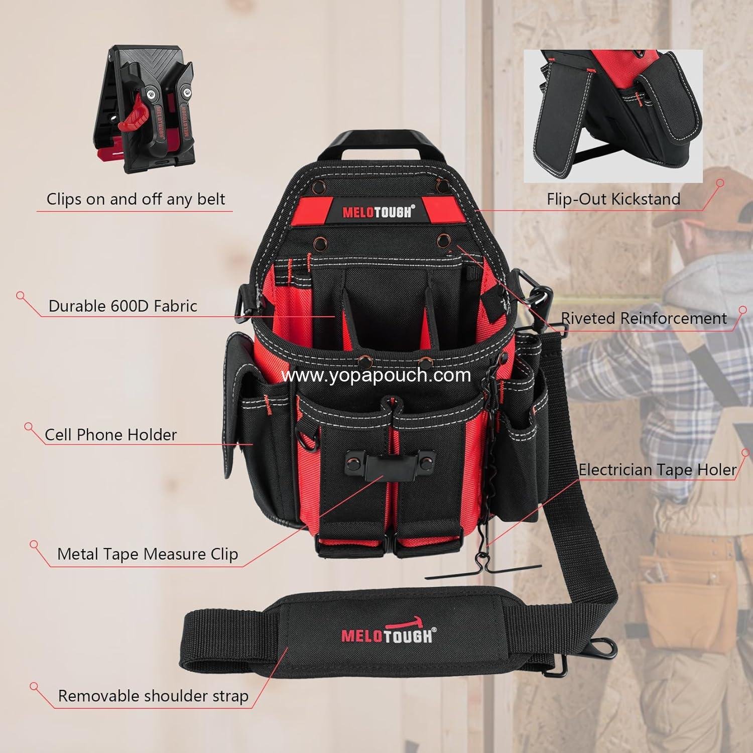 Wholesale Professional Electrician Tool Pouch Bag with Shoulder Strap and Belt Clip for Quick Attachment and Release - Manufacturer