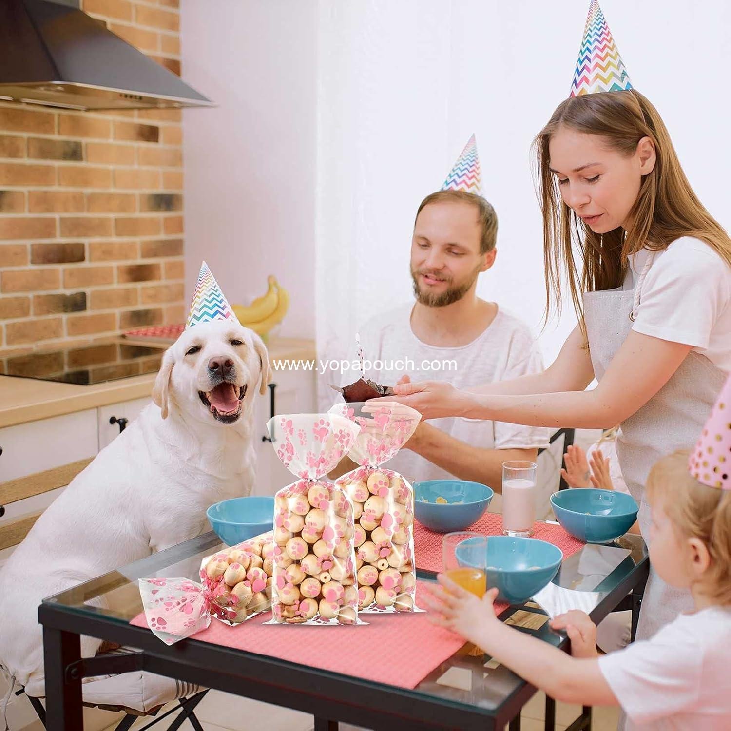Wholesale 100 Pieces Dog Treat Bags for Puppy Party Favors, Pet Paw Cone Cellophane Bags, Heat Sealable with 100 Silver Twist Ties for Pet Cat Treat Party Favors (Pink) - Supplier