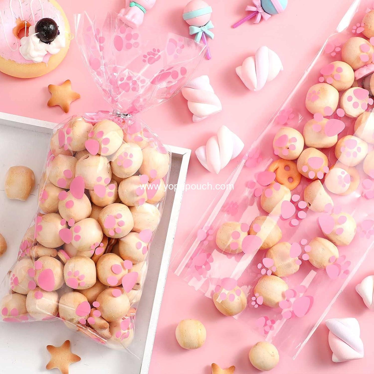 Wholesale 100 Pieces Dog Treat Bags for Puppy Party Favors, Pet Paw Cone Cellophane Bags, Heat Sealable with 100 Silver Twist Ties for Pet Cat Treat Party Favors (Pink) - Supplier