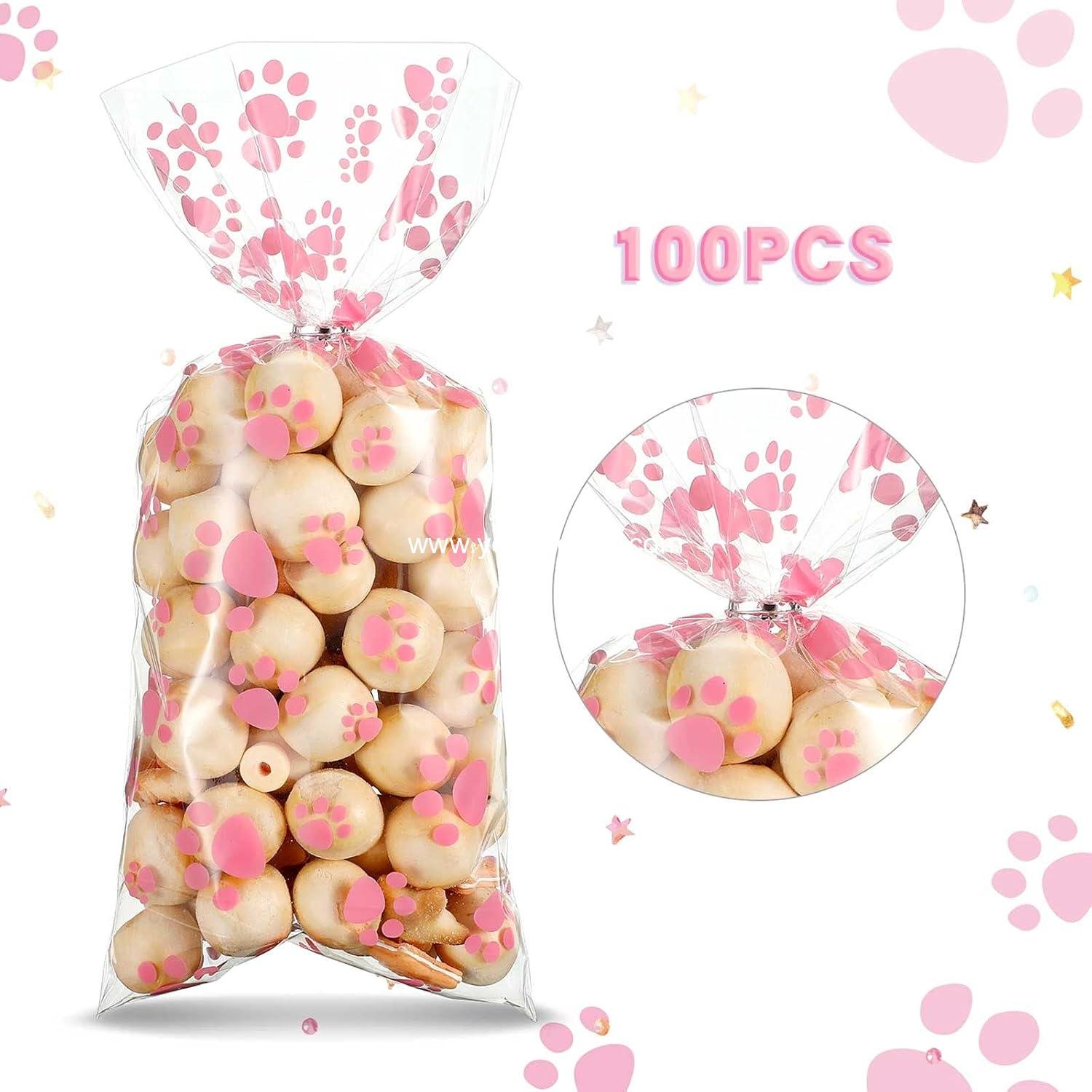Wholesale 100 Pieces Dog Treat Bags for Puppy Party Favors, Pet Paw Cone Cellophane Bags, Heat Sealable with 100 Silver Twist Ties for Pet Cat Treat Party Favors (Pink) - Supplier