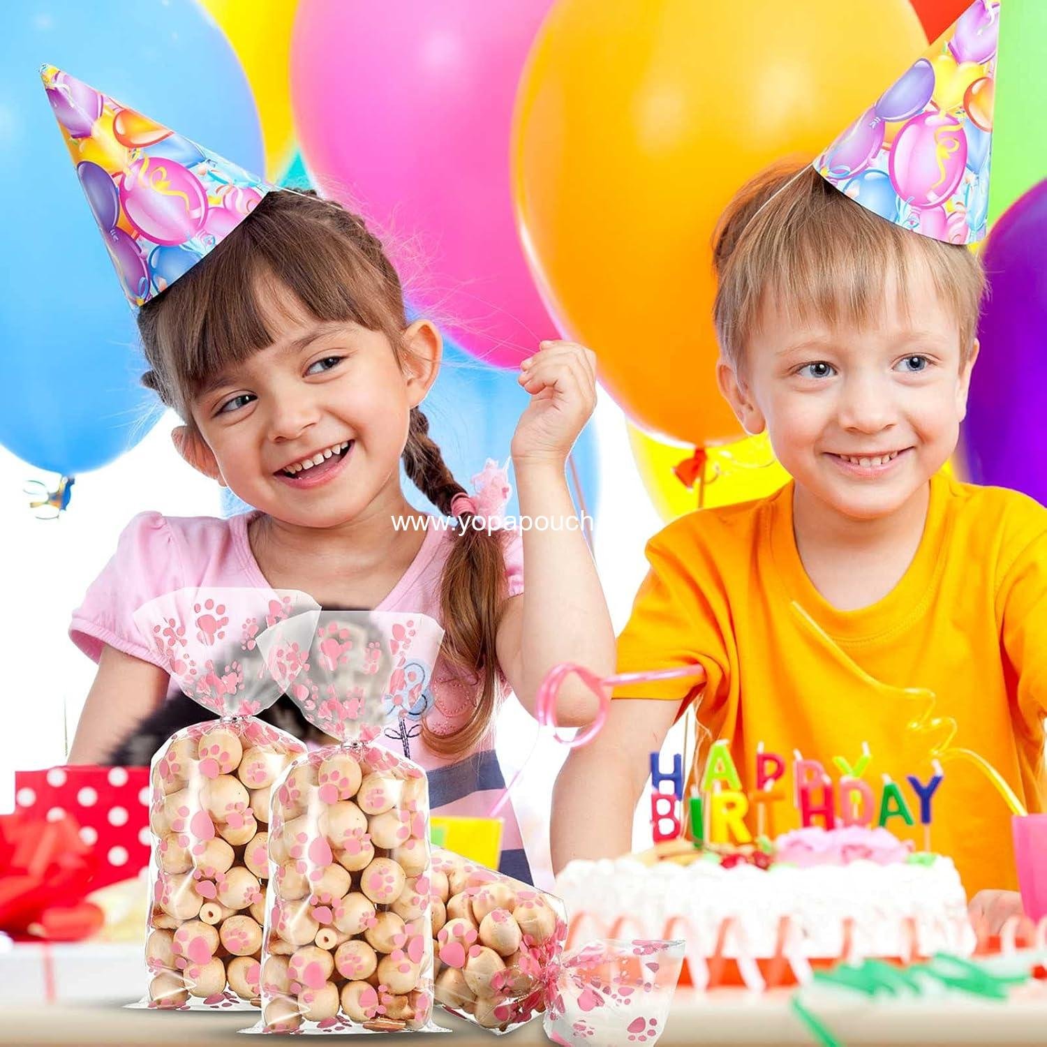 Wholesale 100 Pieces Dog Treat Bags for Puppy Party Favors, Pet Paw Cone Cellophane Bags, Heat Sealable with 100 Silver Twist Ties for Pet Cat Treat Party Favors (Pink) - Supplier