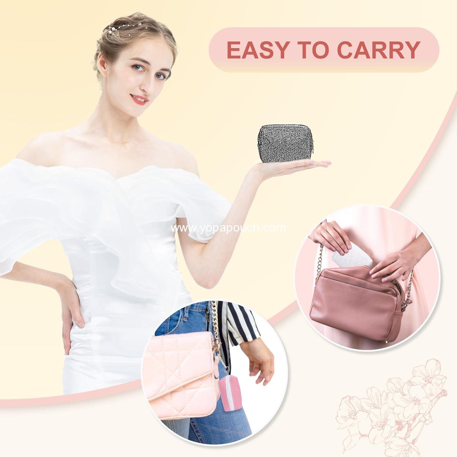 Wholesale Soft PU Leather Mini Makeup Bag for Purse - Portable Glitter Purple Lipstick Pouch, Small Cosmetic Bag for Travel, Ideal for Chapsticks, Makeup, Keys, Earphones - OEM Supplier