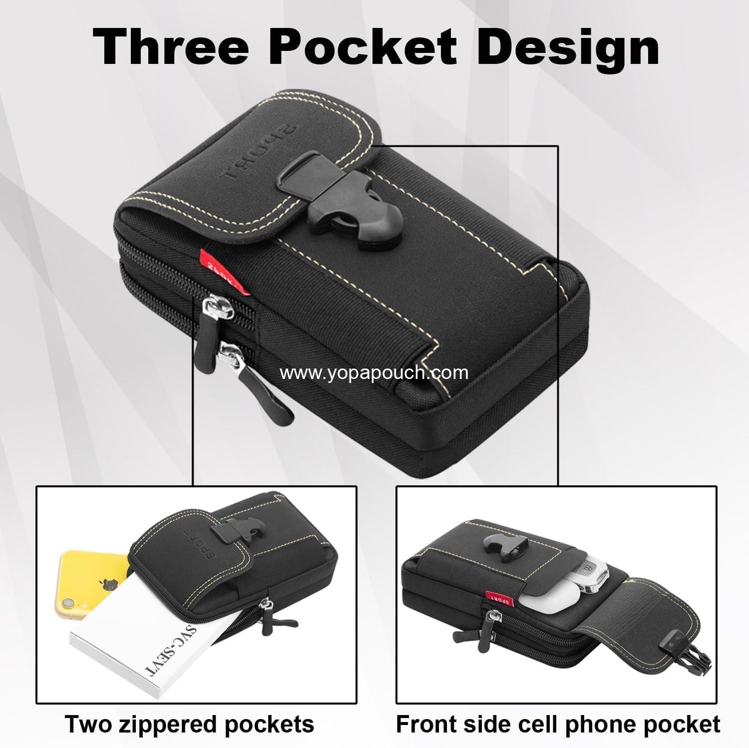 Wholesale Tactical Cell Phone Holster with 2 Belt Pouches for Men - Black Cell Phone Holder for Belt - Cell Phone Holster with Belt Loop Supplier