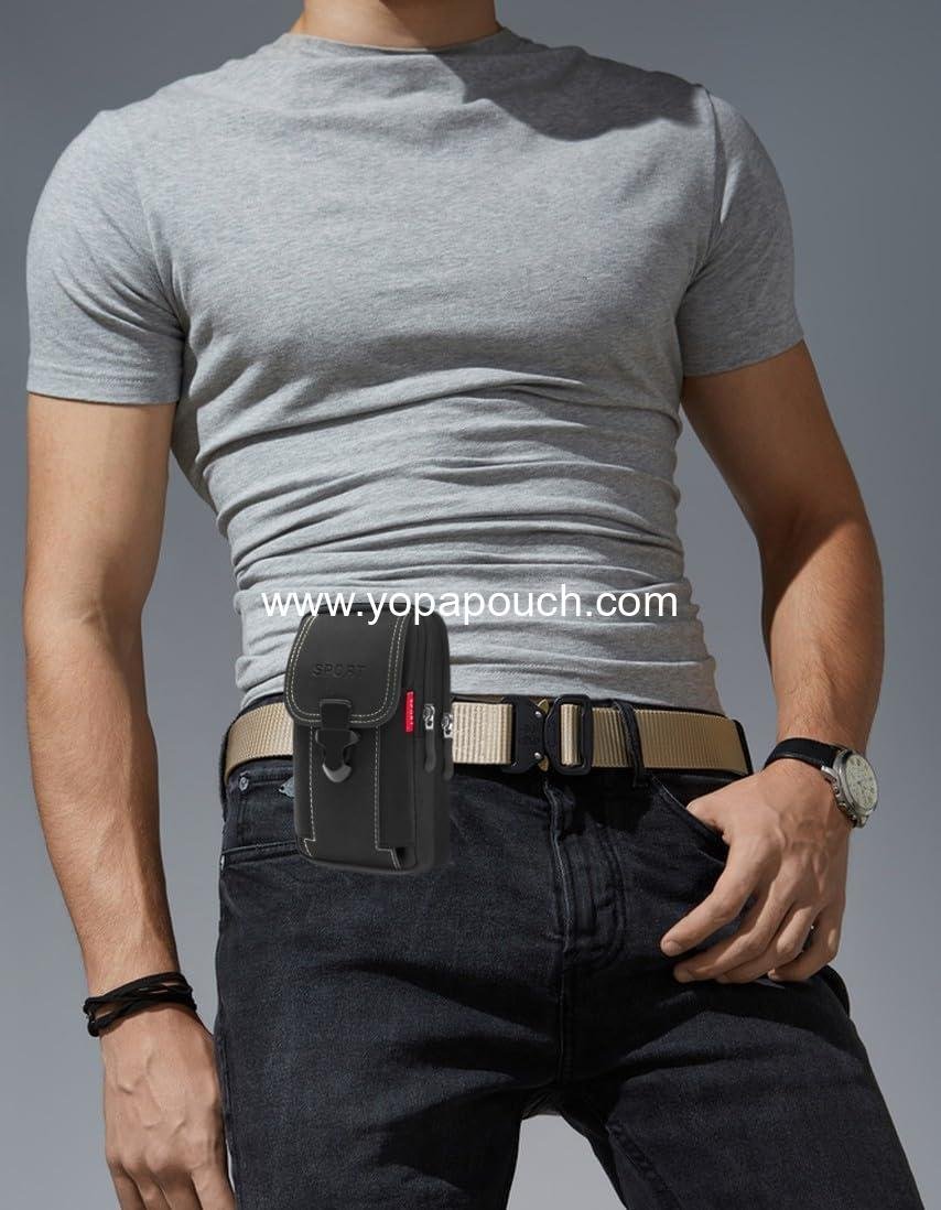 Wholesale Tactical Cell Phone Holster with 2 Belt Pouches for Men - Black Cell Phone Holder for Belt - Cell Phone Holster with Belt Loop Supplier