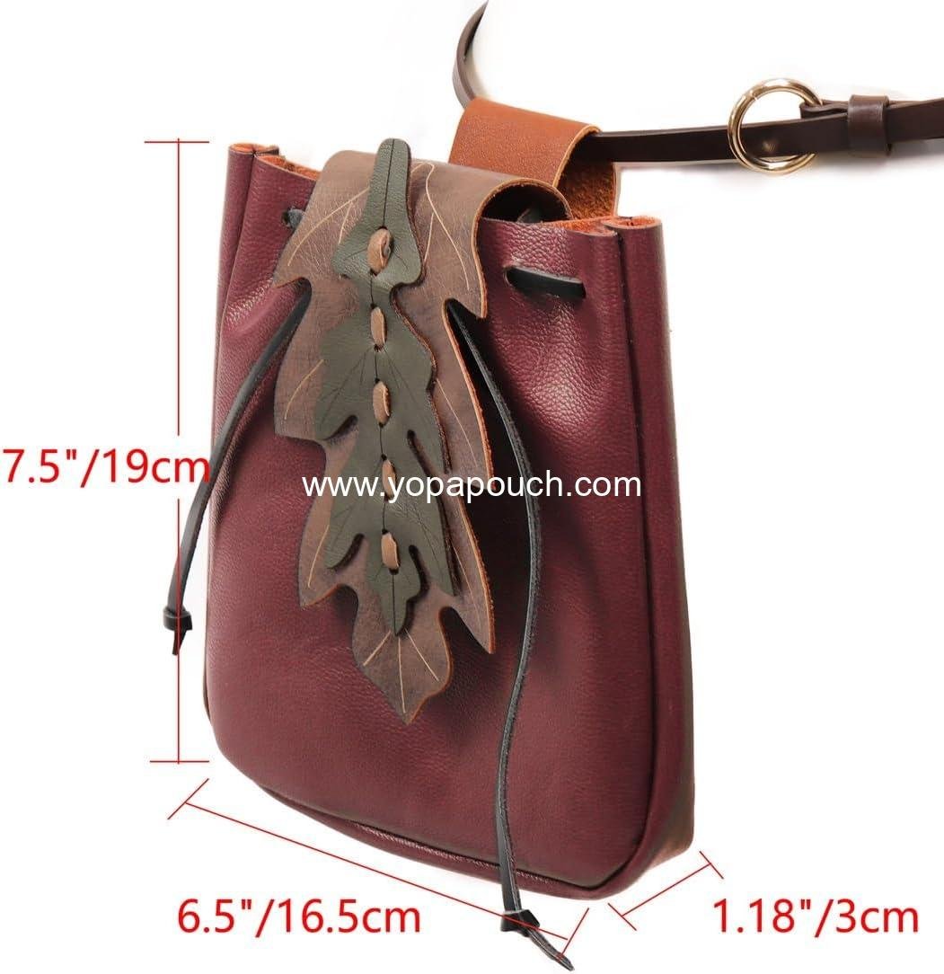 Wholesale Leaf Design Belt Pouch Fanny Pack Waist Drawstring Bag for Medieval Fairy Costume Accessories Supplier
