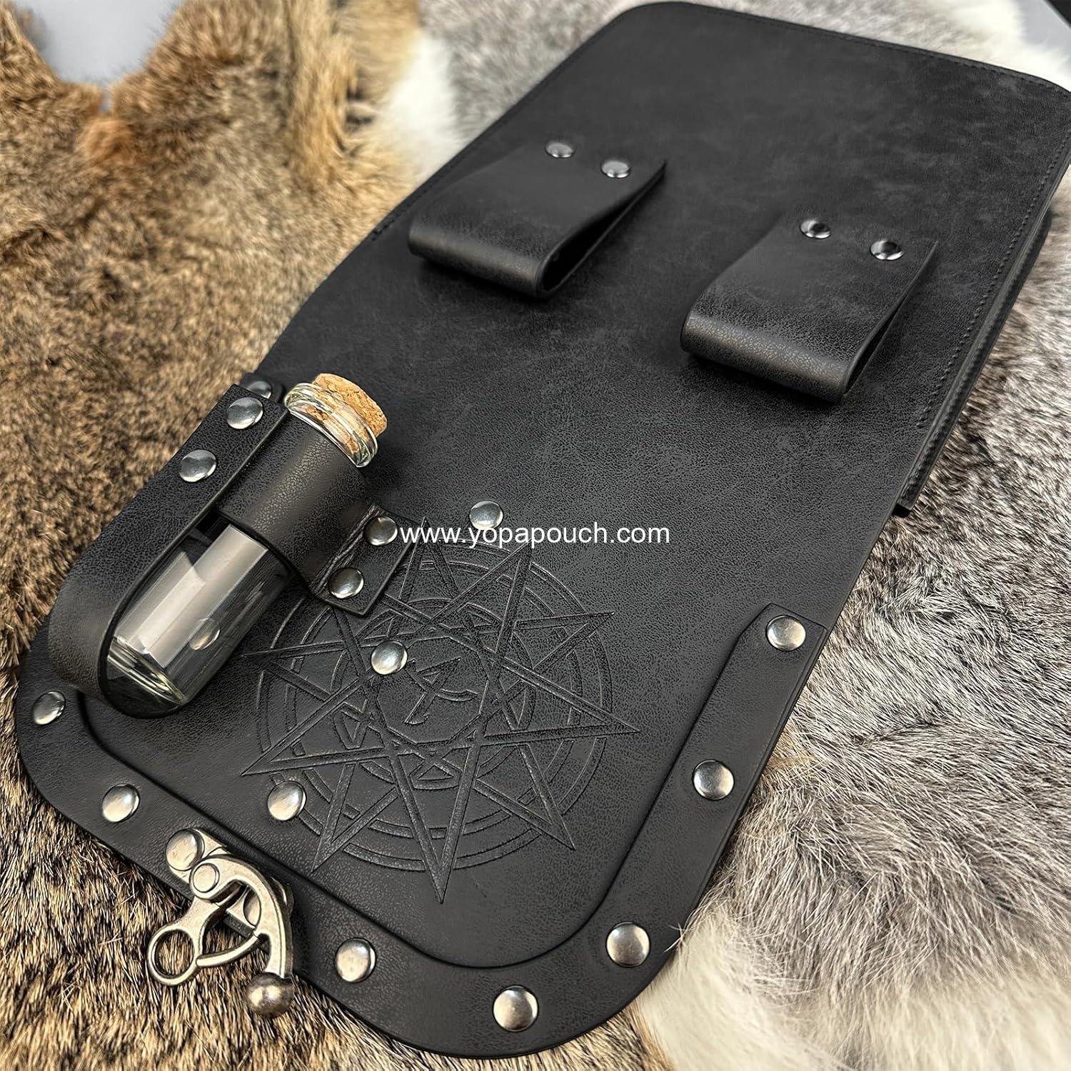 Wholesale Medieval Alchemy Faux Leather Belt Bag with Cork Potion Vials, Fantasy Wizard Waist Pouch Side Pack for Halloween, Black Color - Supplier
