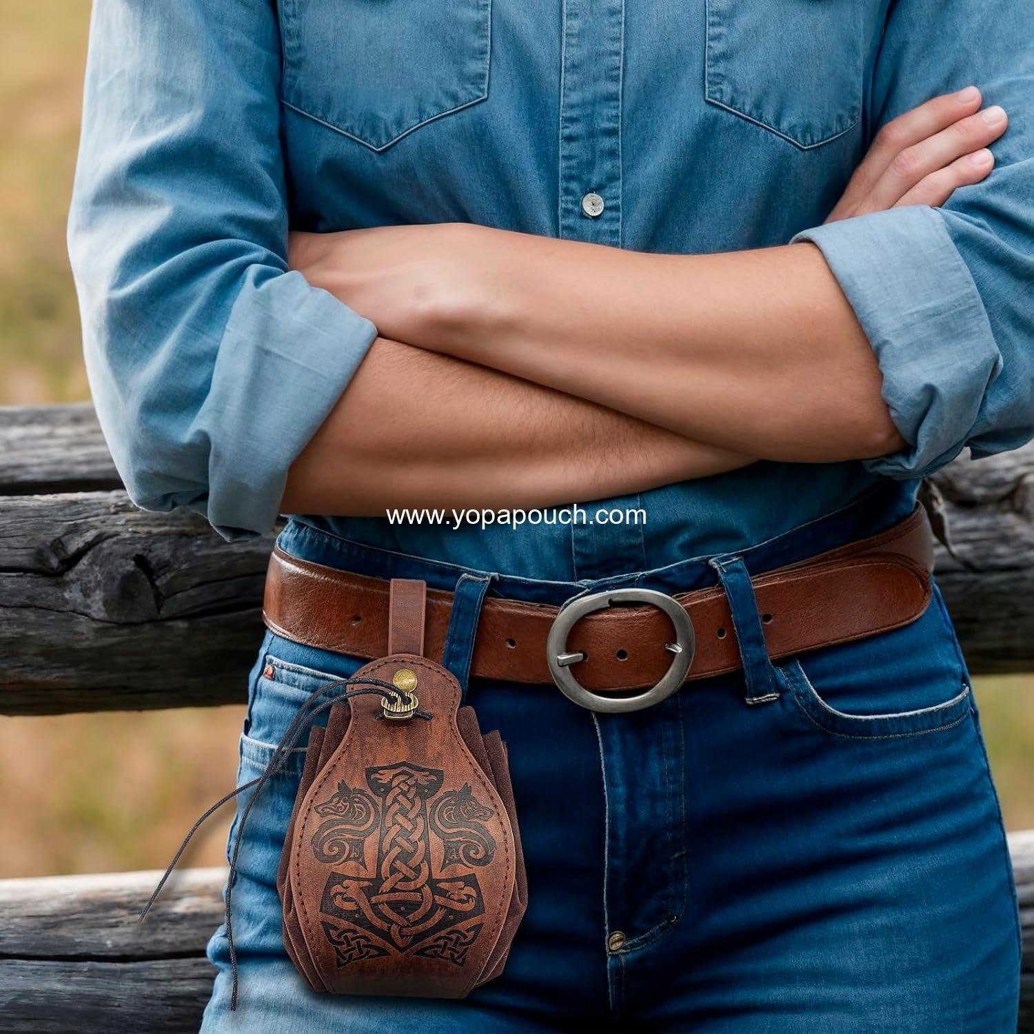 Wholesale Retro Waist Bag - Vintage Leather Belt Pouch, Portable Coin Purse for Travel, Style 4 - Supplier