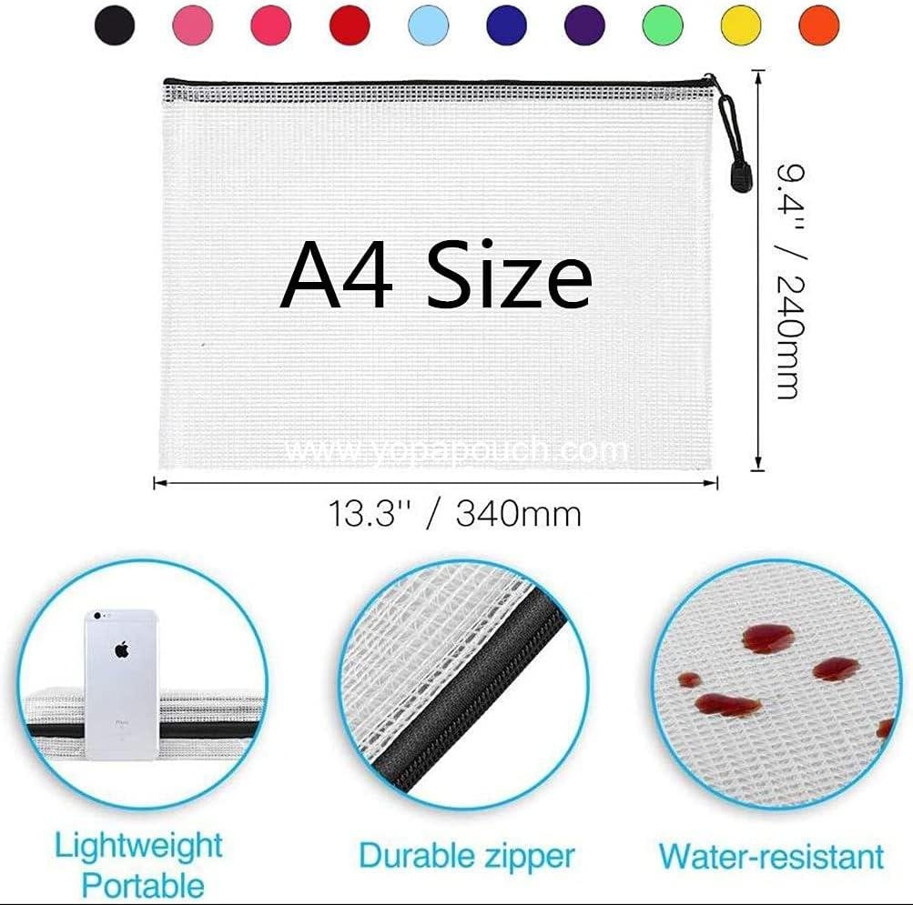 Wholesale Mesh Zipper Pouch Bag, A4 Size Waterproof Plastic Storage Bags for Organizing Office Supplies and Arts & Crafts (40 Pack, 10 Colors) - Manufacturer