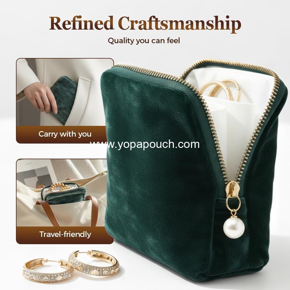 Wholesale Travel Jewelry Case - Portable Zippered Pocket Organizer for Bracelets, Rings, and Earrings - Velvet Storage Bag (Green) - Supplier