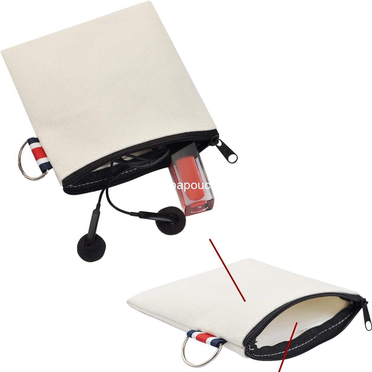 OEM 3 Pack Small Canvas Zipper Pouch with Hanging Ring - Square Pocket Travel Storage Organizer Case for Makeup, Lipstick, Coins, Earphones, Charger Cables - Mini Toiletry Bag - Wholesale Supplier