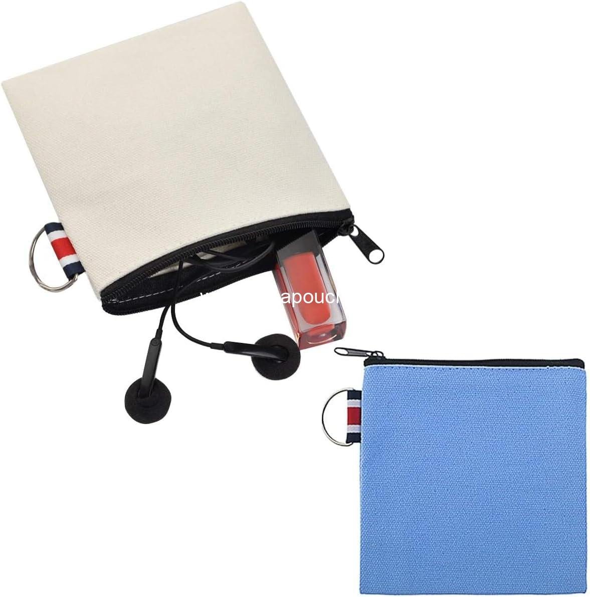 OEM 3 Pack Small Canvas Zipper Pouch with Hanging Ring - Square Pocket Travel Storage Organizer Case for Makeup, Lipstick, Coins, Earphones, Charger Cables - Mini Toiletry Bag - Wholesale Supplier