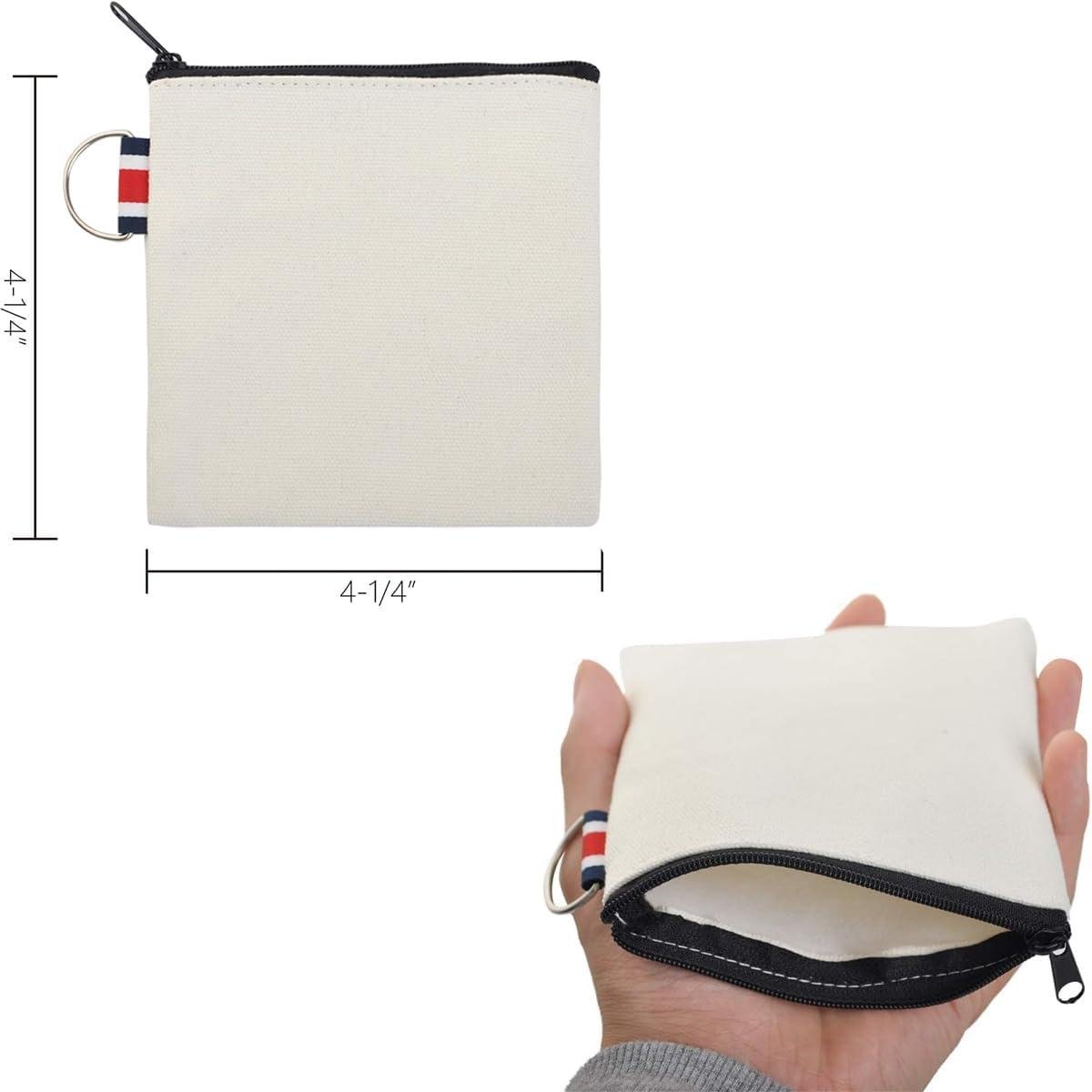 OEM 3 Pack Small Canvas Zipper Pouch with Hanging Ring - Square Pocket Travel Storage Organizer Case for Makeup, Lipstick, Coins, Earphones, Charger Cables - Mini Toiletry Bag - Wholesale Supplier