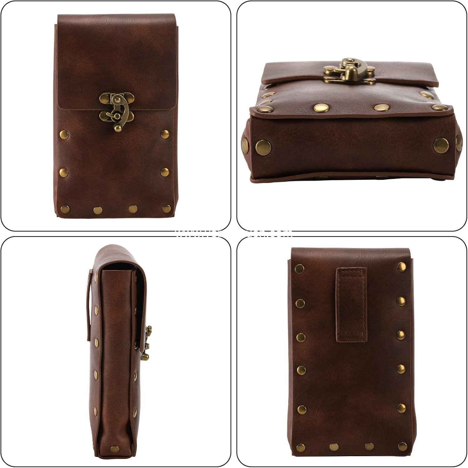 Wholesale Vintage Leather Belt Pouch Waist Bag for Medieval Renaissance Costume, Casual Hiking and Traveling - Holds Cell Phone and Small Essentials, Brown Manufacturer