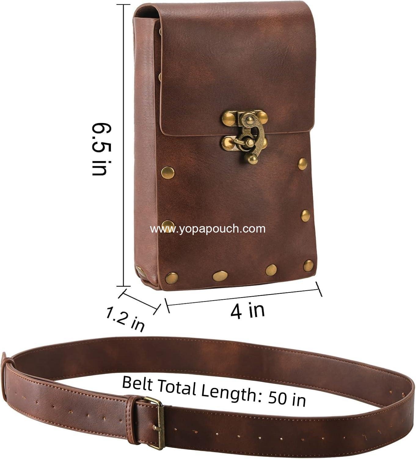 Wholesale Vintage Leather Belt Pouch Waist Bag for Medieval Renaissance Costume, Casual Hiking and Traveling - Holds Cell Phone and Small Essentials, Brown Manufacturer