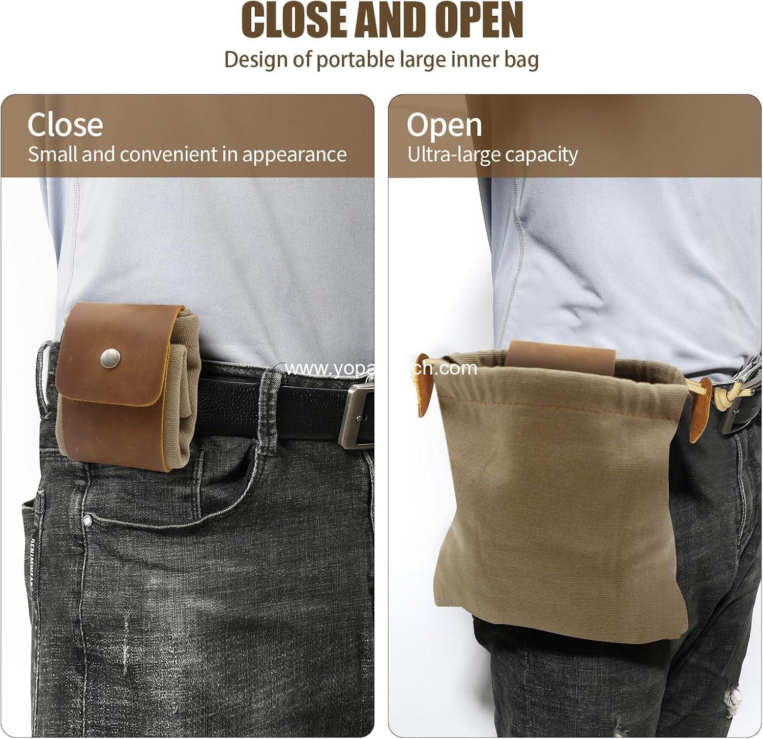 Wholesale Collapsible Waxed Canvas Mushroom Foraging Bag, Camping Pouch with Leather Bushcraft Belt Tinder Dump - Supplier