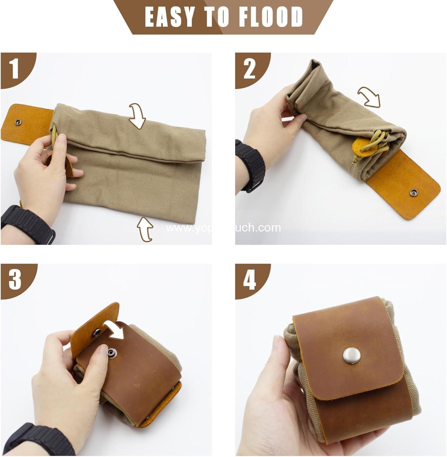 Wholesale Collapsible Waxed Canvas Mushroom Foraging Bag, Camping Pouch with Leather Bushcraft Belt Tinder Dump - Supplier