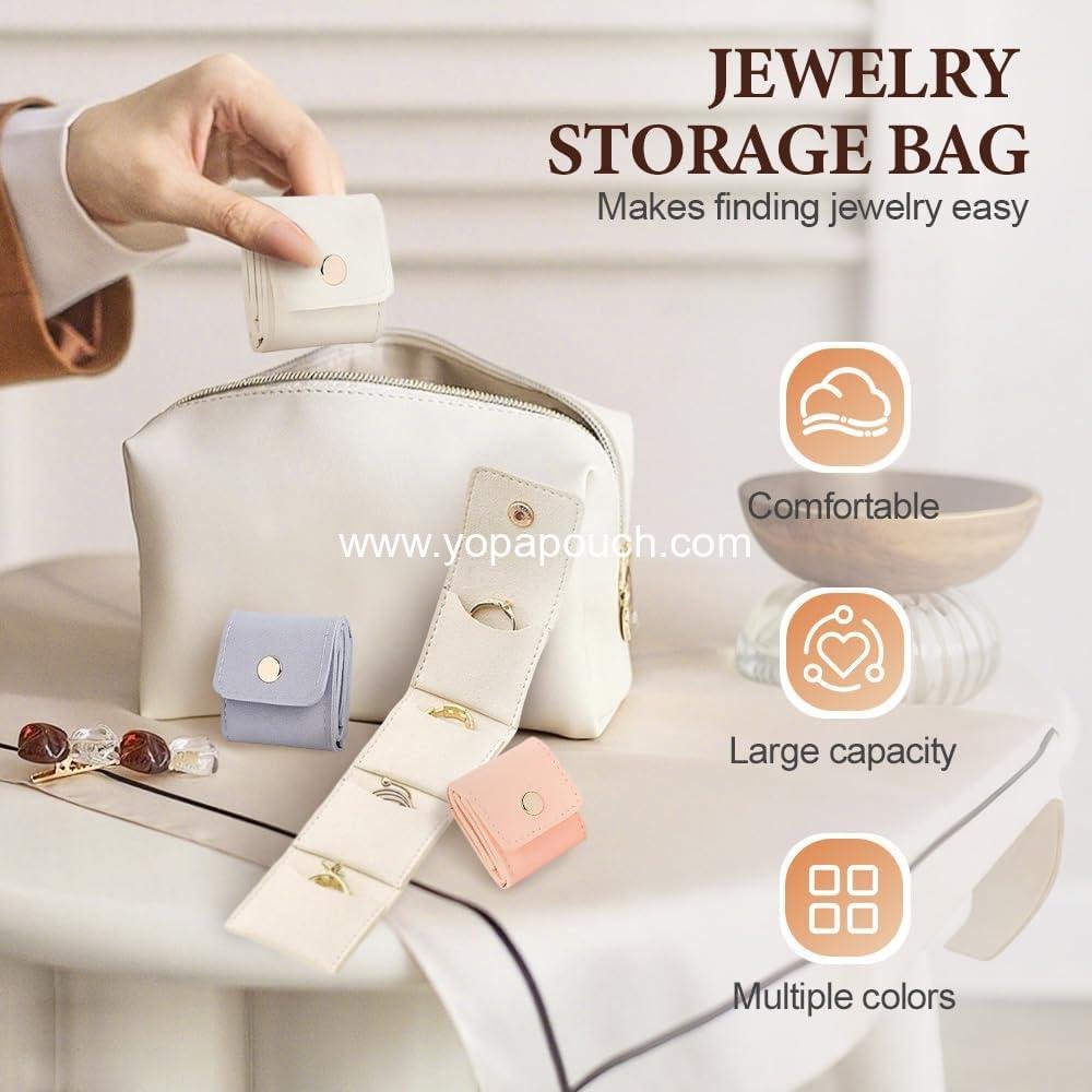 Wholesale Mini Travel Jewelry Bag Portable Foldable Roll with Buckle Small Jewelry Box for Earrings, Rings, Necklaces (Grey 3PCS) Supplier