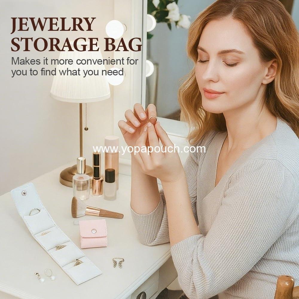 Wholesale Mini Travel Jewelry Bag Portable Foldable Roll with Buckle Small Jewelry Box for Earrings, Rings, Necklaces (Grey 3PCS) Supplier