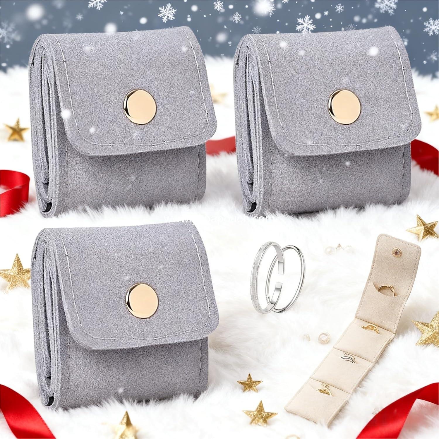 Wholesale Mini Travel Jewelry Bag Portable Foldable Roll with Buckle Small Jewelry Box for Earrings, Rings, Necklaces (Grey 3PCS) Supplier
