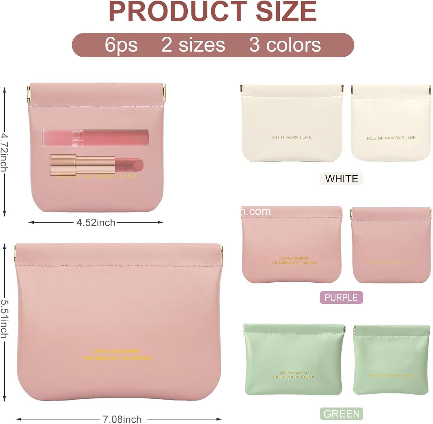 Wholesale 6 Pack Small Makeup Bags for Purse, Snap Closure Leather Organizer Pouch, Portable Mini Storage Bags in Two Sizes (Green + Pink + White) - Supplier