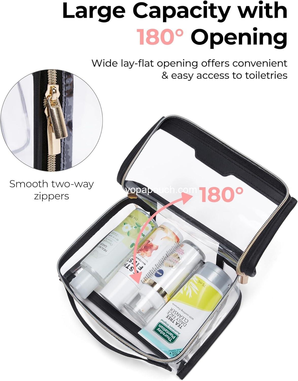 Wholesale Clear Travel Toiletry Bag, TSA Approved Cosmetic Pouch for Women, Quart Size Organizer for Travel Essentials (Black, Pack of 1) Supplier