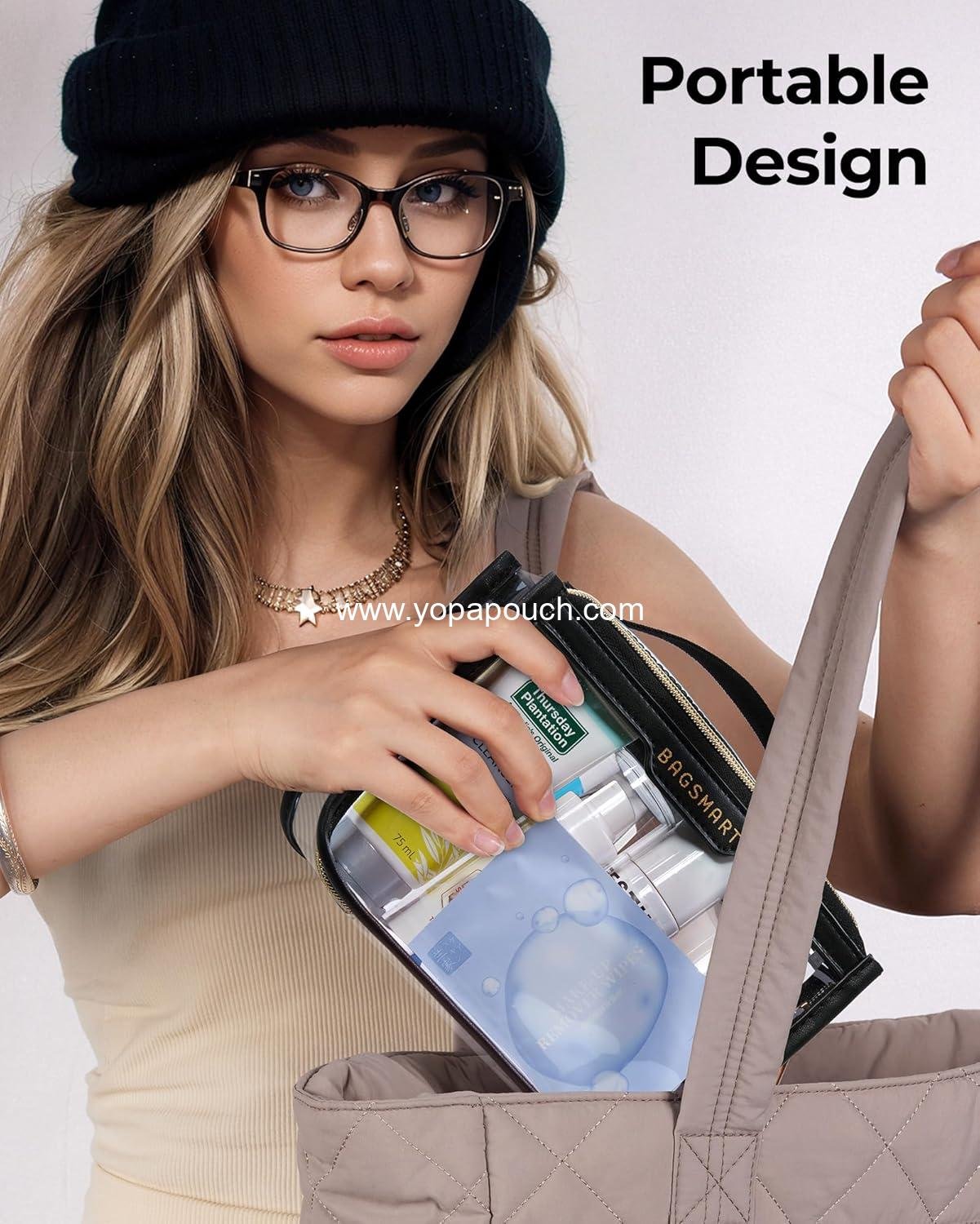 Wholesale Clear Travel Toiletry Bag, TSA Approved Cosmetic Pouch for Women, Quart Size Organizer for Travel Essentials (Black, Pack of 1) Supplier